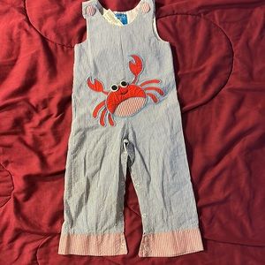 Mud Pie Blue Seersucker Outfit Large Embroidered Crab Red Seersucker Acc…